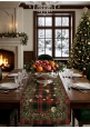 Коледна покривка от италиански лен Merry Moments с кариран десен с елени и шишарки от GourmetHouse