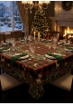 Коледна покривка от италиански лен Merry Moments с кариран десен с елени и шишарки от GourmetHouse